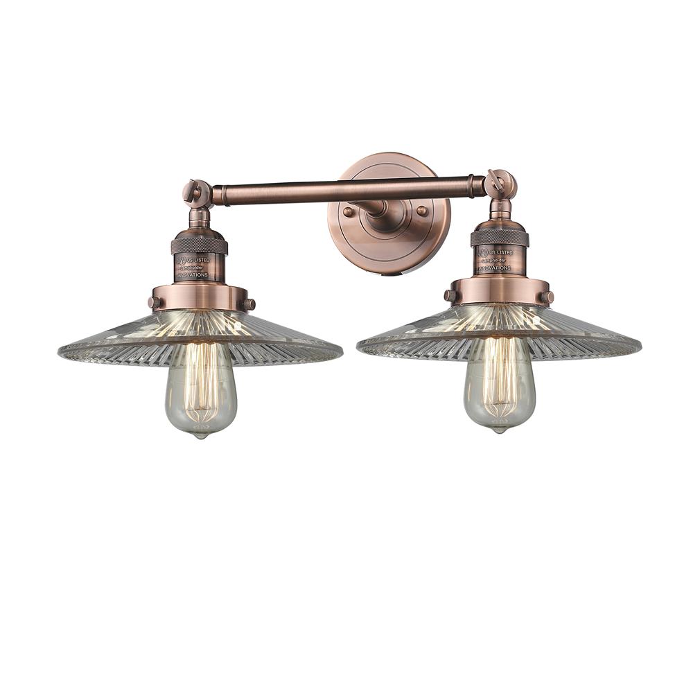 Innovations 208-AC-G2-LED 2 Light Vintage Dimmable LED Halophane 19 inch Bathroom Fixture in Antique Copper
