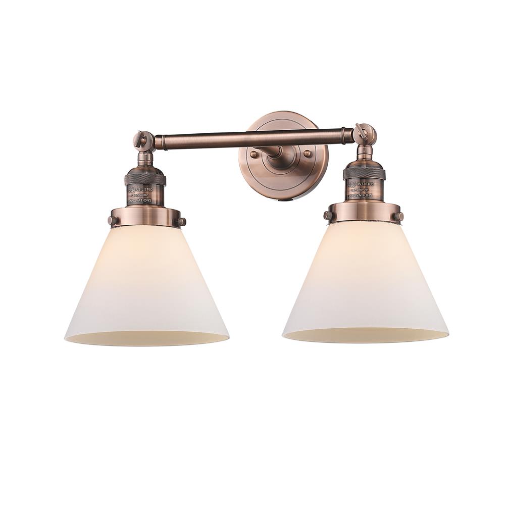 Innovations 208-AC-G41-LED 2 Light Vintage Dimmable LED Large Cone 18 inch Bathroom Fixture in Antique Copper