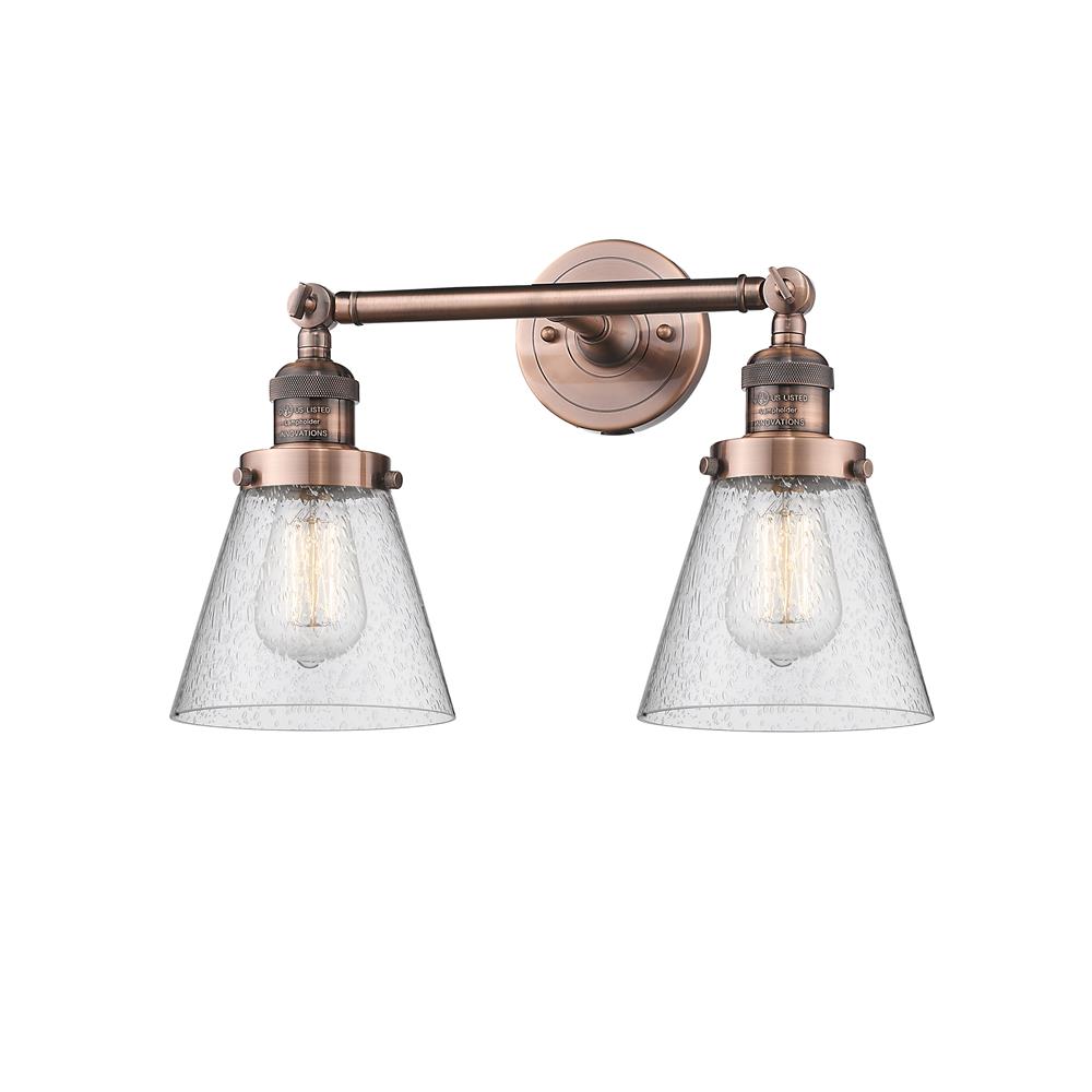 Innovations 208-AC-G64-LED 2 Light Vintage Dimmable LED Small Cone 16 inch Bathroom Fixture in Antique Copper