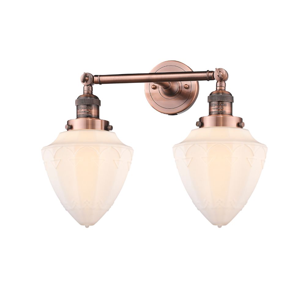 Innovations 208-AC-G661-7 Bullet Small 2 Light Bath Vanity Light part of the Franklin Restoration Collection in Antique Copper