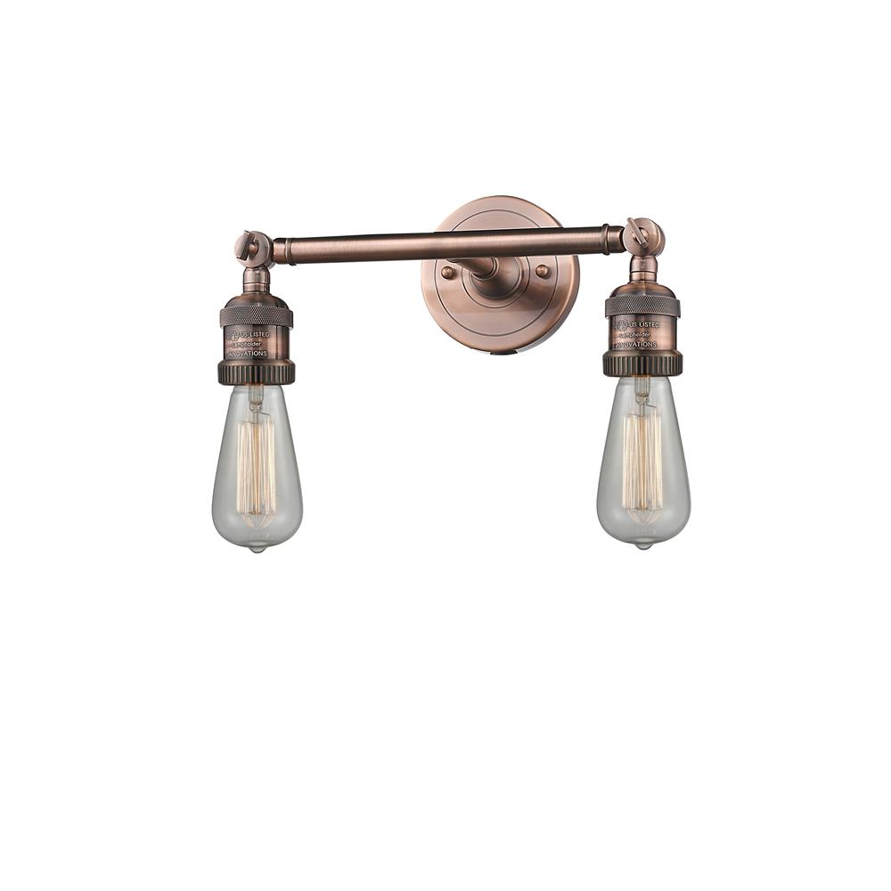 Innovations 208-AC Antique Copper Bare Bulb 2 Light Bath Vanity Light