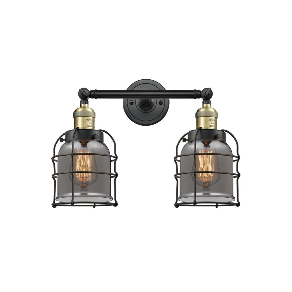 Innovations 208-BAB-G53-CE-LED Small Bell Cage 2 Light Bath Vanity Light in Black Antique Brass