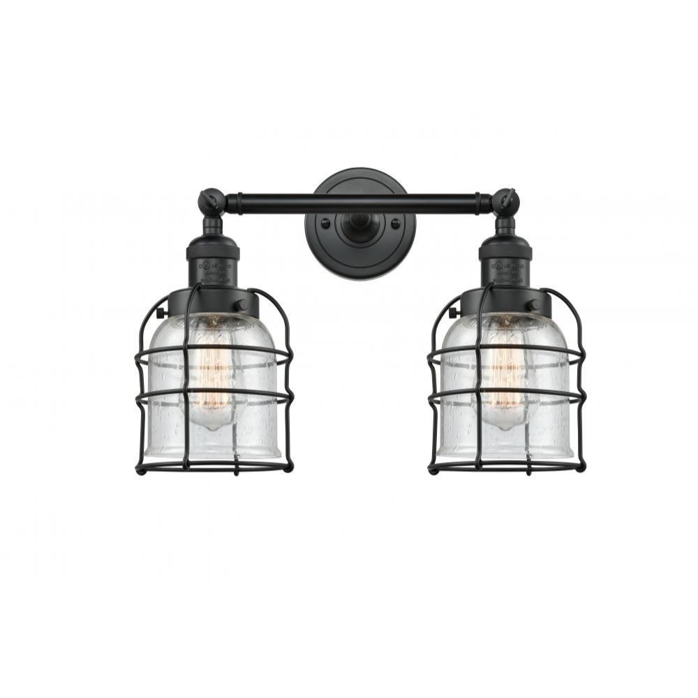 Innovations 208-BAB-G58-CE Small Bell Cage 2 Light Bath Vanity Light in Black Antique Brass
