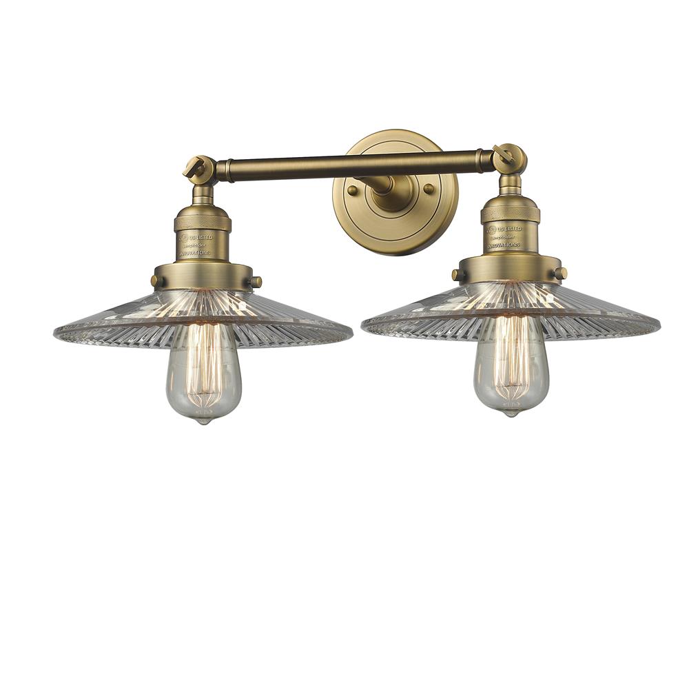 Innovations 208-BB-G2-LED 2 Light Vintage Dimmable LED Halophane 19 inch Bathroom Fixture in Brushed Brass