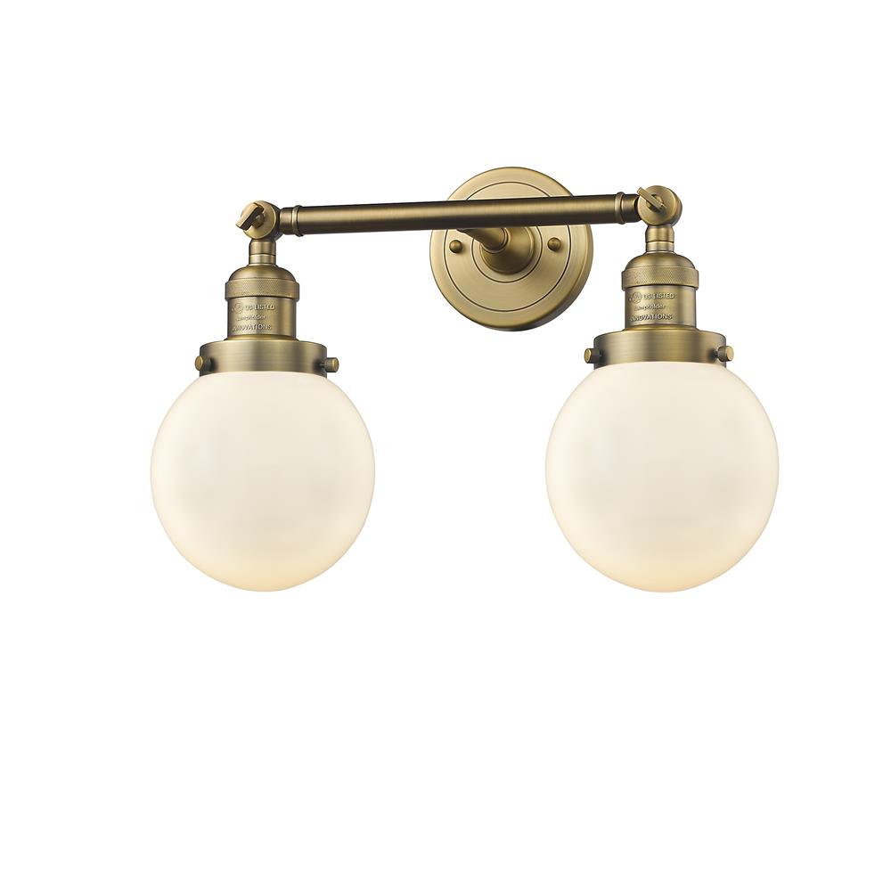 Innovations 208-BB-G201-6-LED 2 Light Vintage Dimmable LED Beacon 17 inch Bathroom Fixture in Brushed Brass