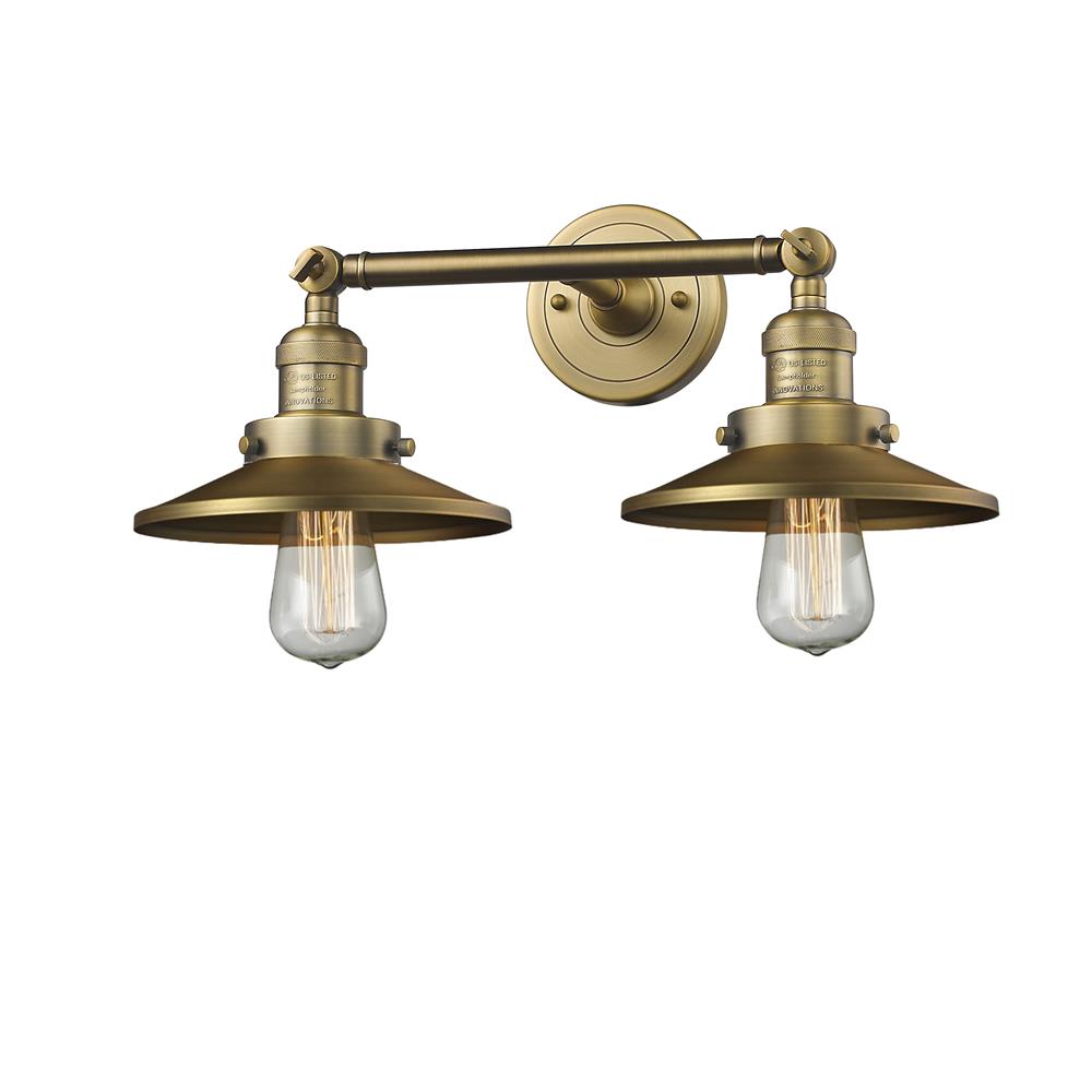 Innovations 208-BB-M4-LED 2 Light Vintage Dimmable LED Railroad 18 inch Bathroom Fixture in Brushed Brass