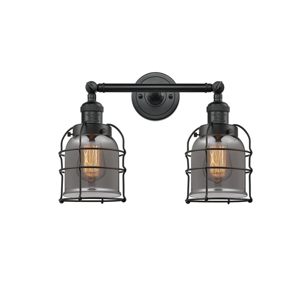 Innovations 208-BK-G53-CE-LED Franklin Restoration Small Bell Cage 2 Light Bath Vanity Light in Matte Black