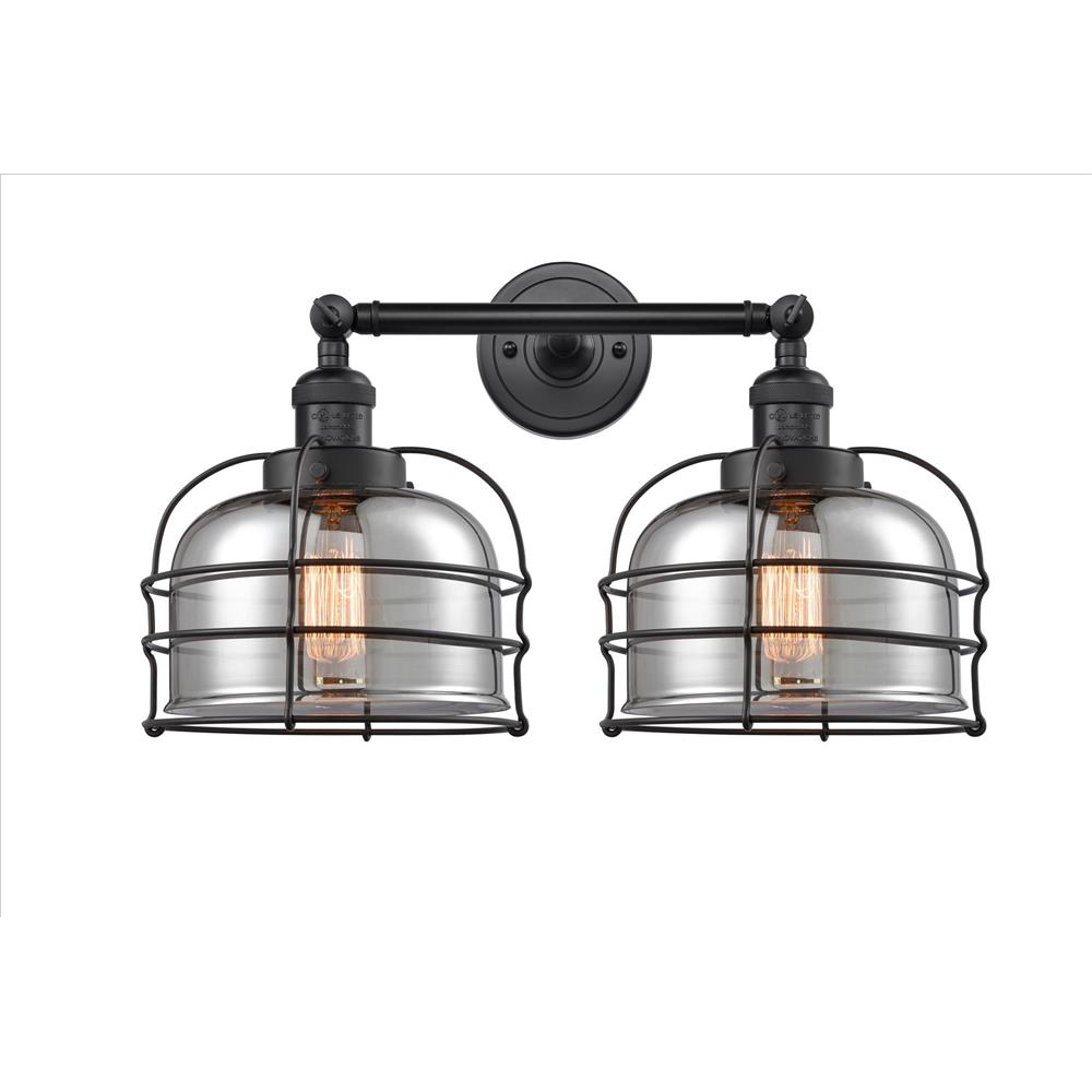 Innovations 208-BK-G73-CE-LED Franklin Restoration Large Bell Cage 2 Light Bath Vanity Light in Matte Black