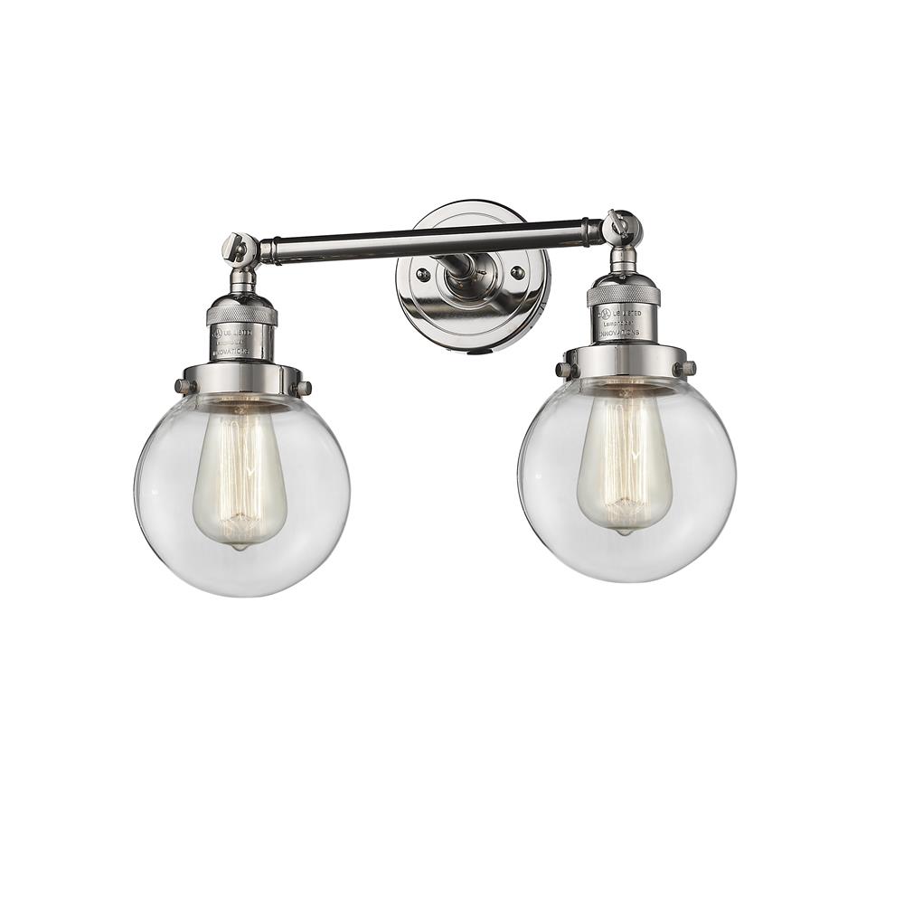 Innovations 208-PN-G202-6 2 Light Beacon 17 inch Bathroom Fixture in Polished Nickel