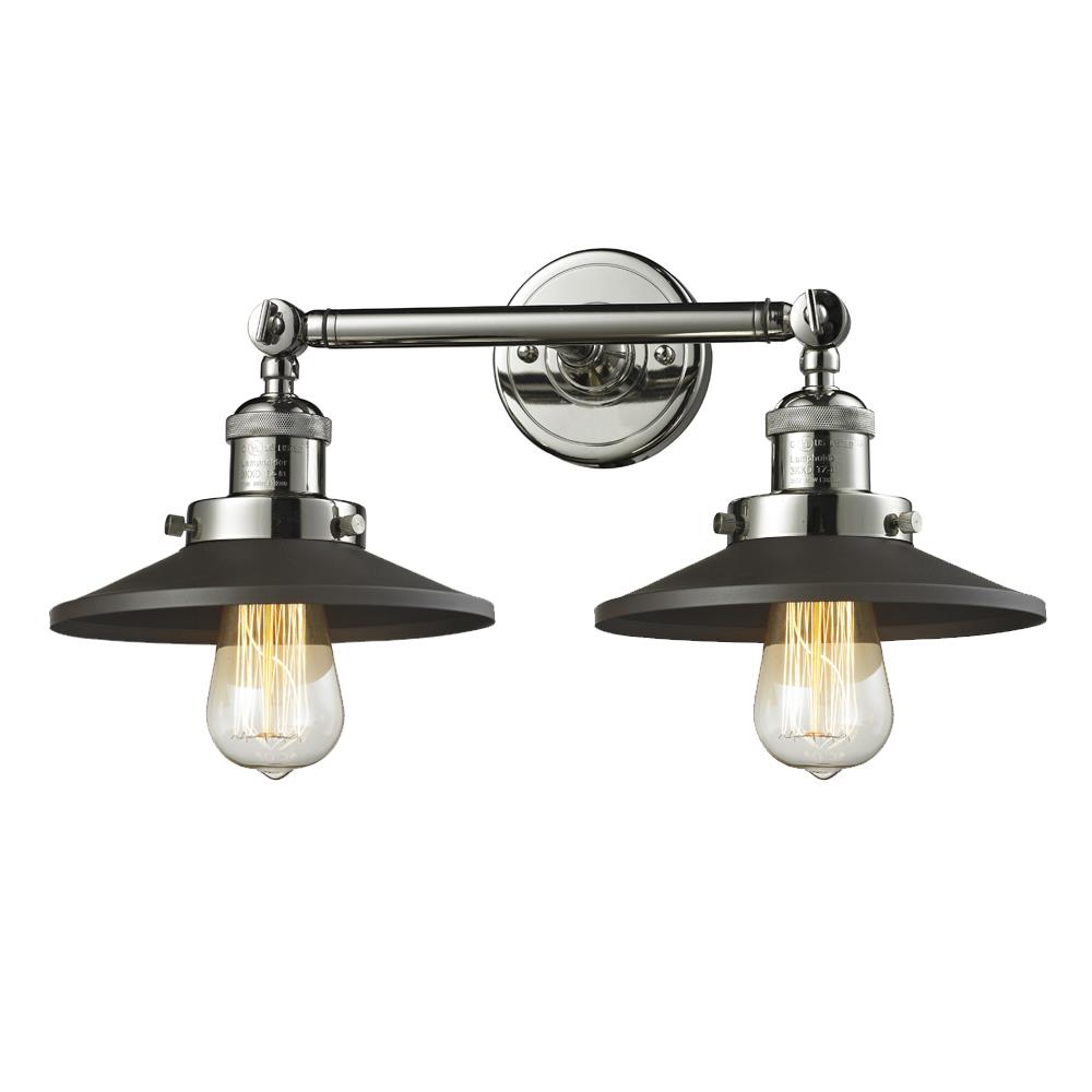 Innovations 208-PN-M6BK-LED 2 Light Vintage Dimmable LED Railroad 18 inch Sconce in Polished Nickel
