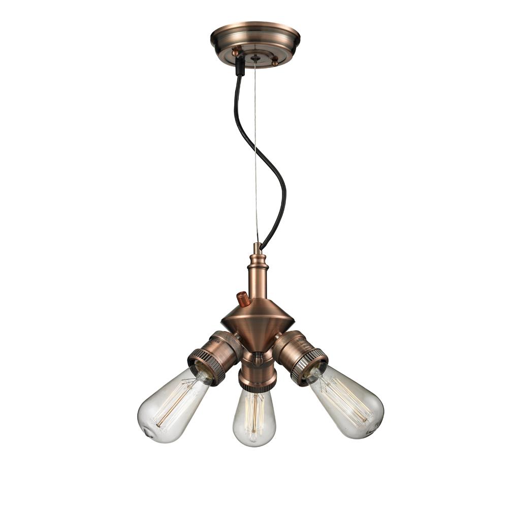 Innovations 209NH-AC 3 Light Bare Bulb 8 inch Mini Chandelier in Antique Copper