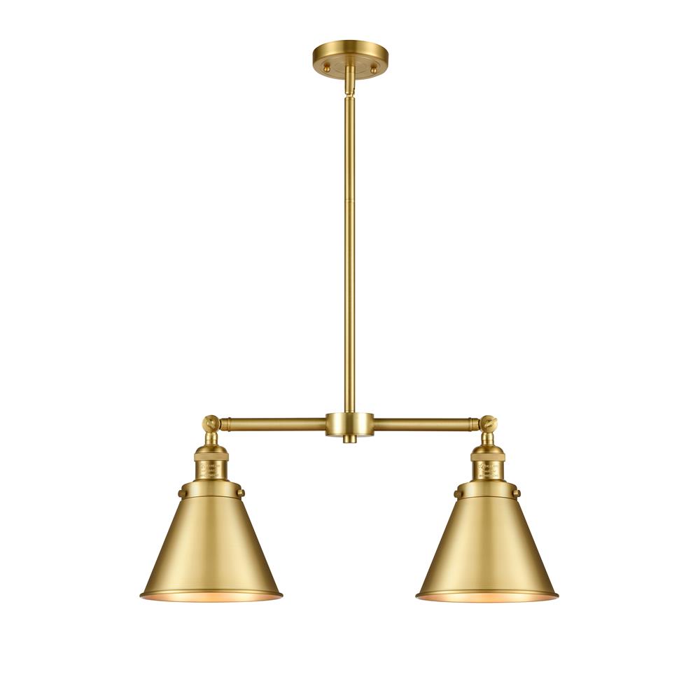Innovations 209-SG-M13-SG-LED Appalachian 2 Light Chandelier in Satin Gold with Satin Gold Cone Metal Shade