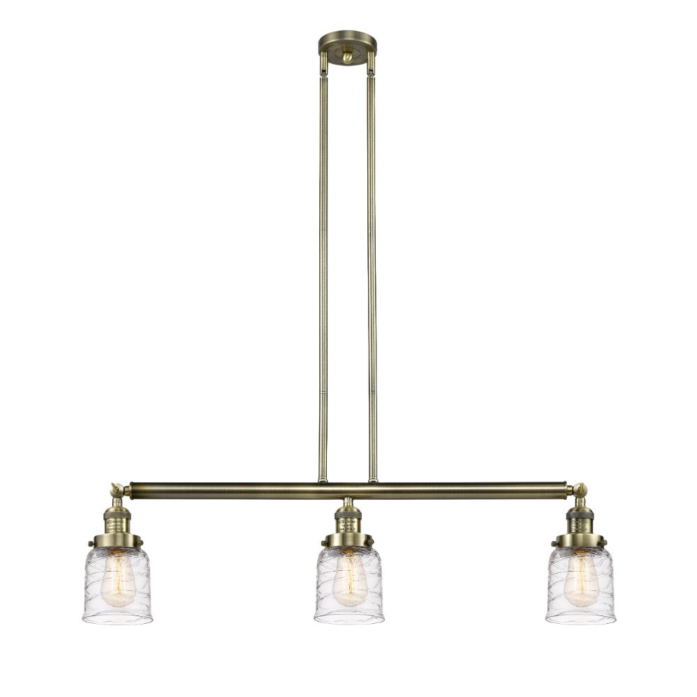 Innovations 213-AB-G513-LED Small Bell 3 Light Island Light in Antique Brass