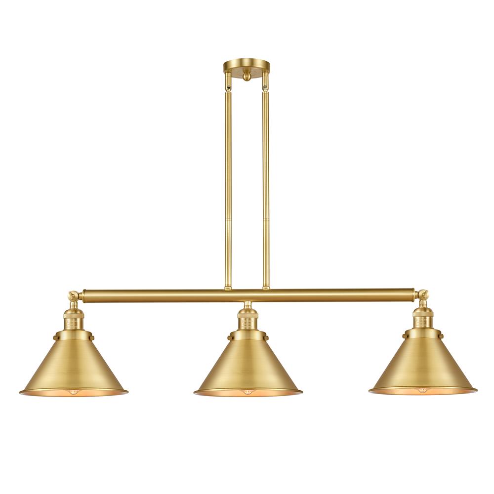 Innovations 213-SG-M10-SG-LED Briarcliff 3 Light Island Light in Satin Gold with Satin Gold Cone Metal Shade