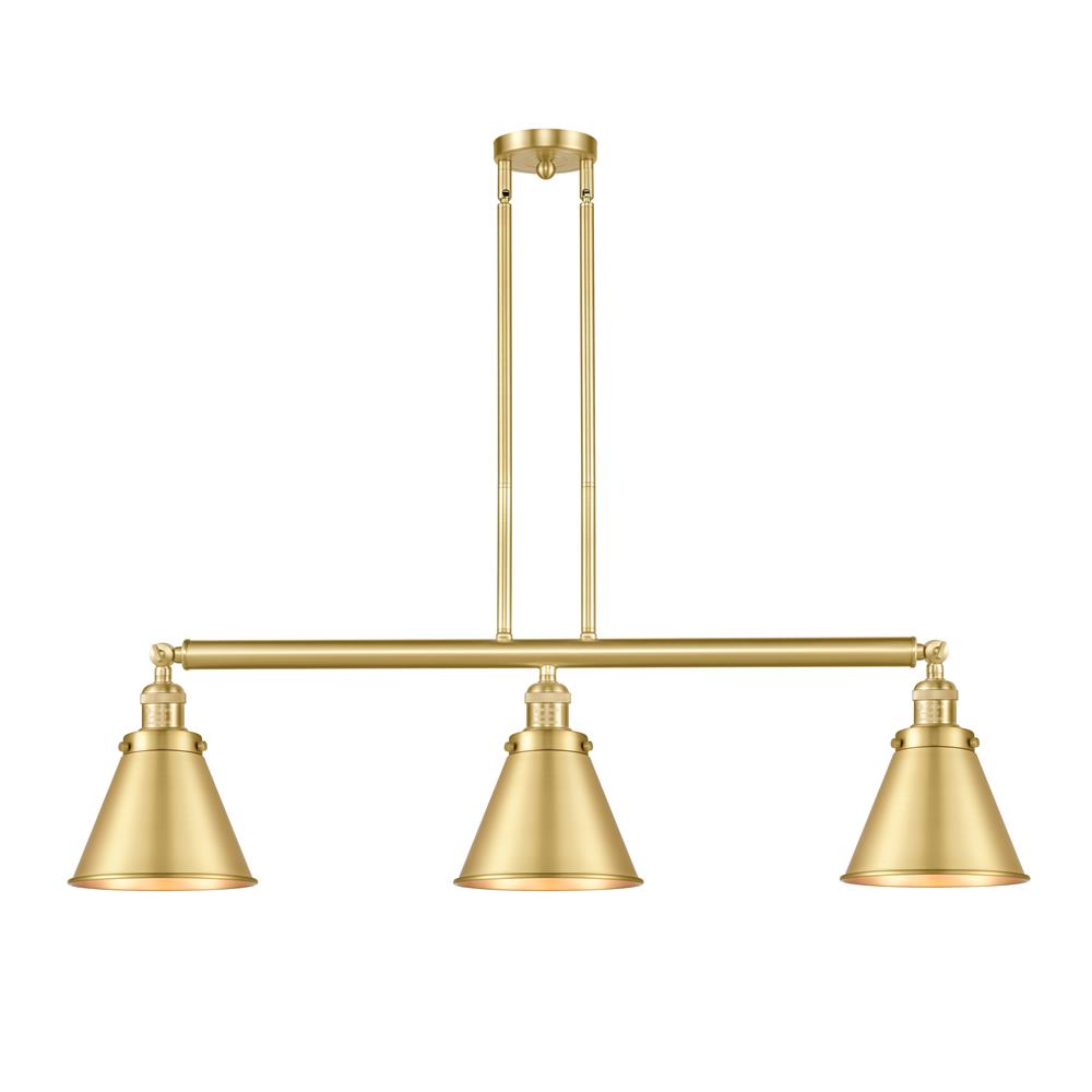 Innovations 213-SG-M13-SG Appalachian 3 Light Island Light in Satin Gold with Satin Gold Cone Metal Shade