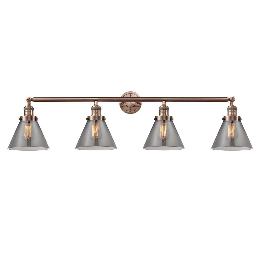 Innovations 215-SN-G43-LED 4 Light Vintage Dimmable LED Large Cone 43.75 inch Bathroom Fixture in Brushed Satin Nickel