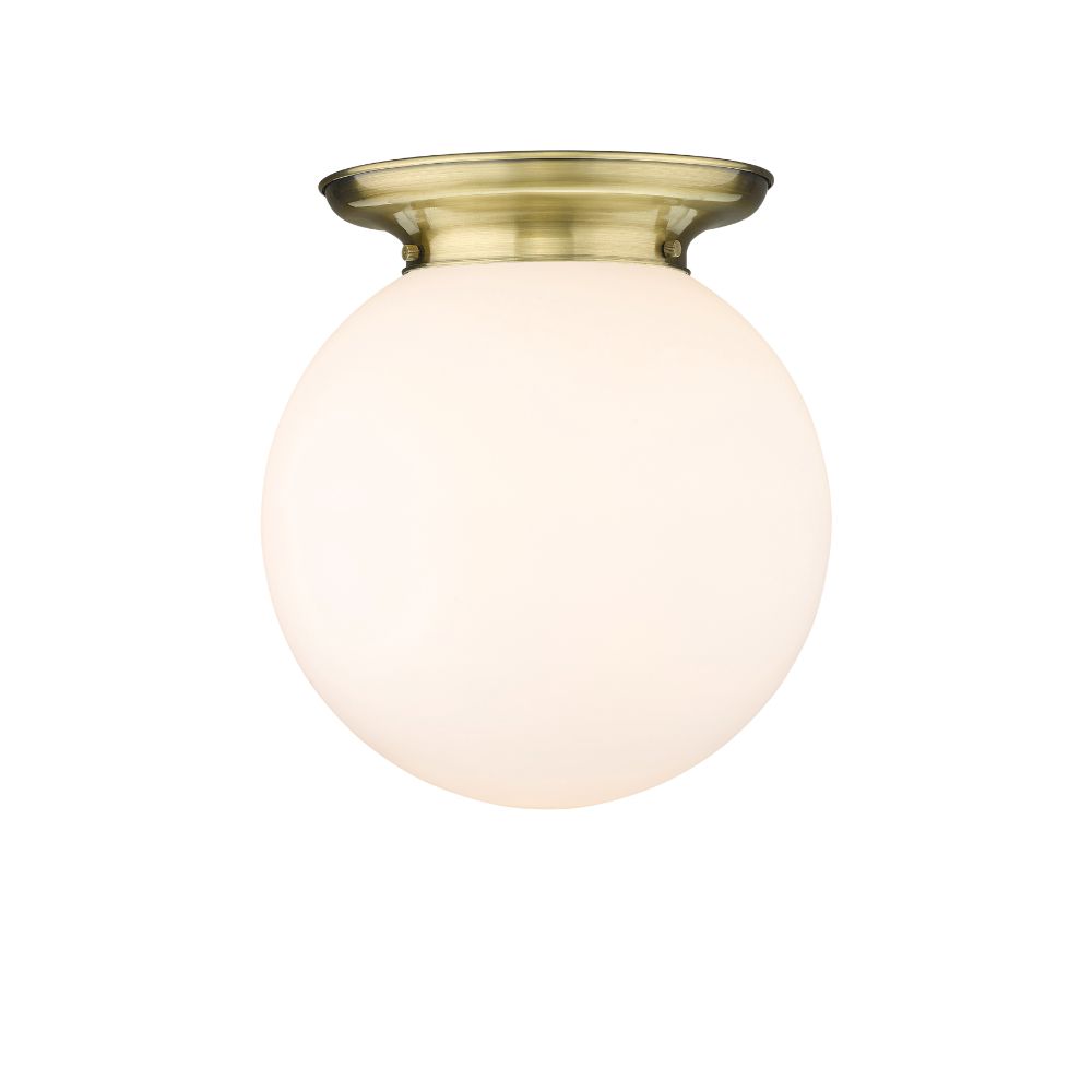 Innovations 221-1F-AB-G201-14 Beacon - 1 Light 14" Flush Mount - Antique Brass Finish - Matte White Glass Shade