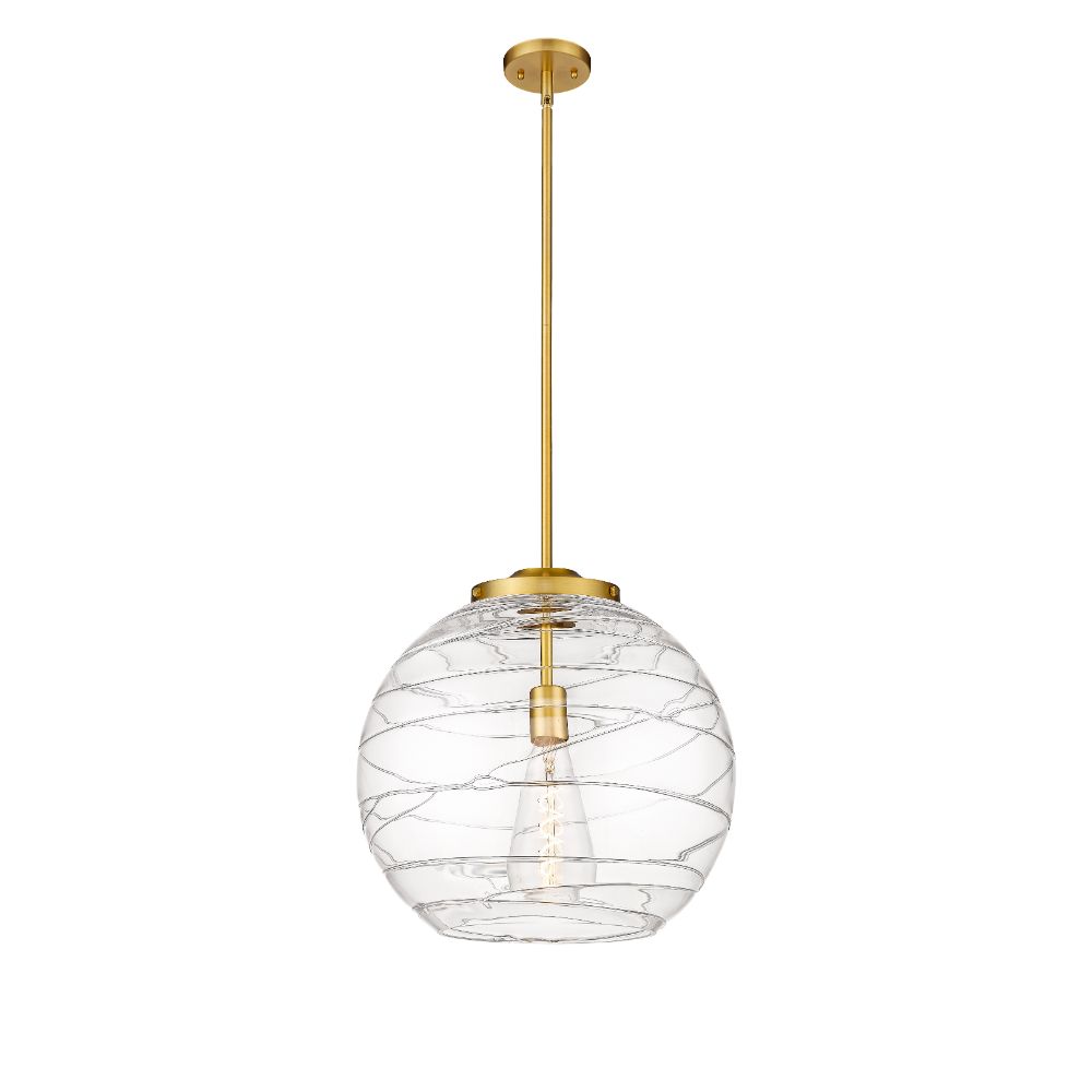 Innovations 221-1S-SG-G1213-16-BB-95-LED Athens Deco Swirl 1 Light 16" Pendant LED Bulb Clear Deco Swirl Shade in Satin Gold