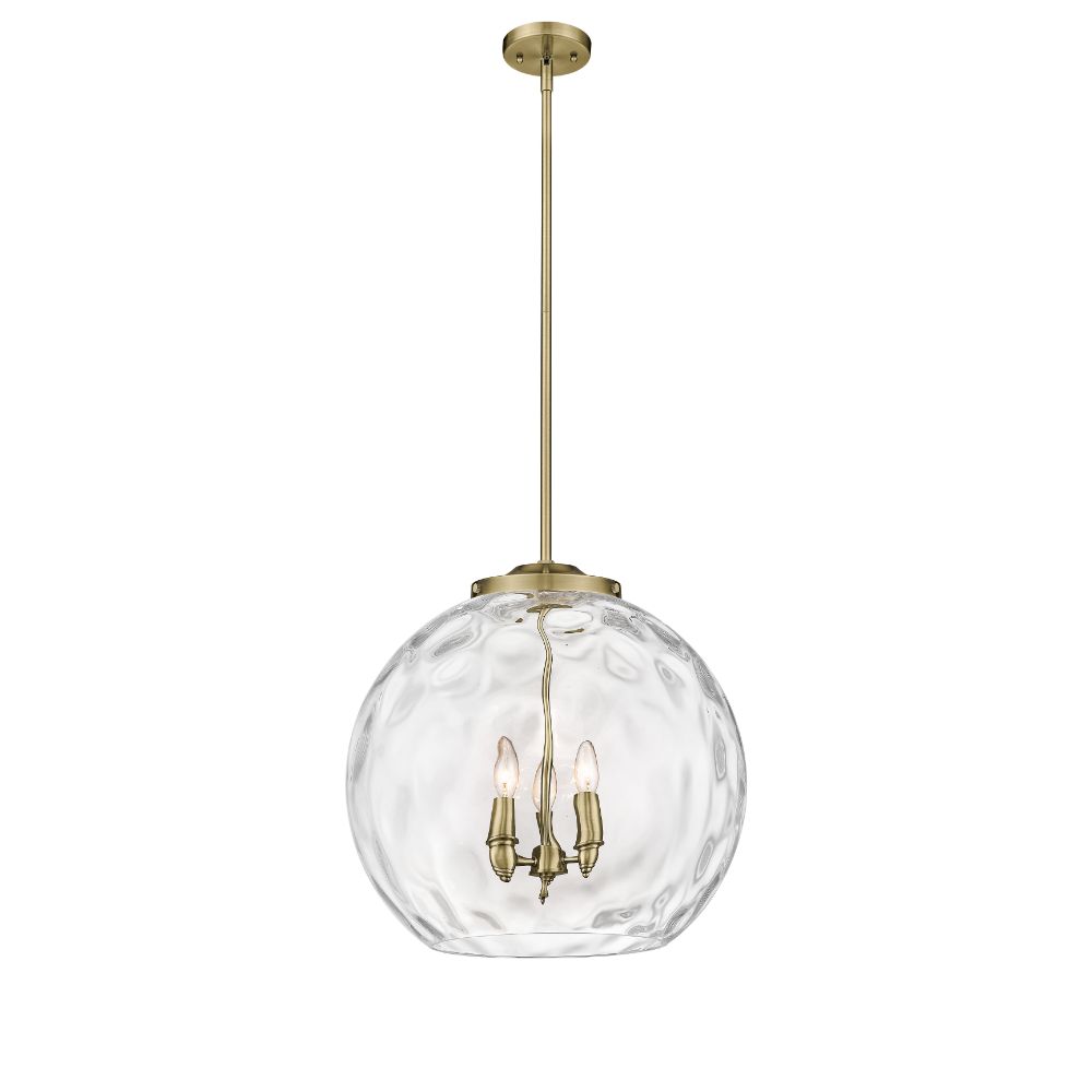 Innovations 221-3S-AB-G1215-18-LED Athens Water Glass 3 Light 17.875 inch Pendant in Antique Brass