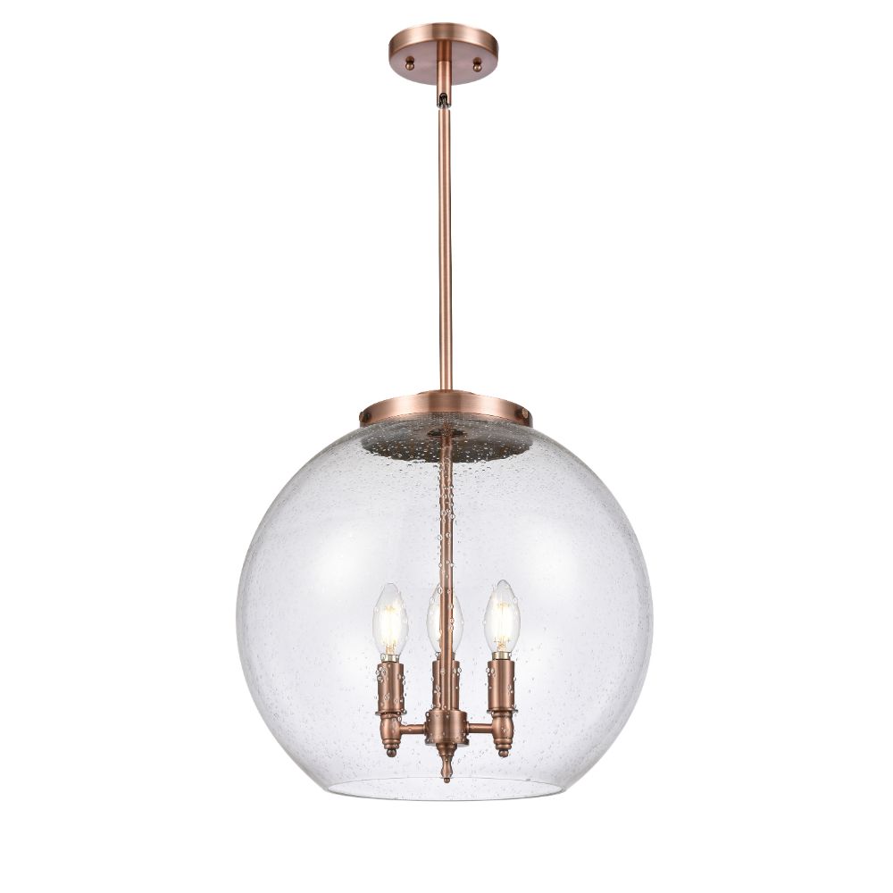 Innovations 221-3S-AC-G124-16 Athens 3 Light 13.75 inch Pendant in Antique Copper
