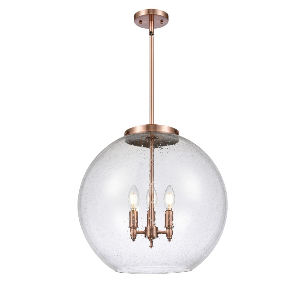 Innovations 221-3S-AC-G124-18 Athens 3 Light 13.75 inch Pendant in Antique Copper