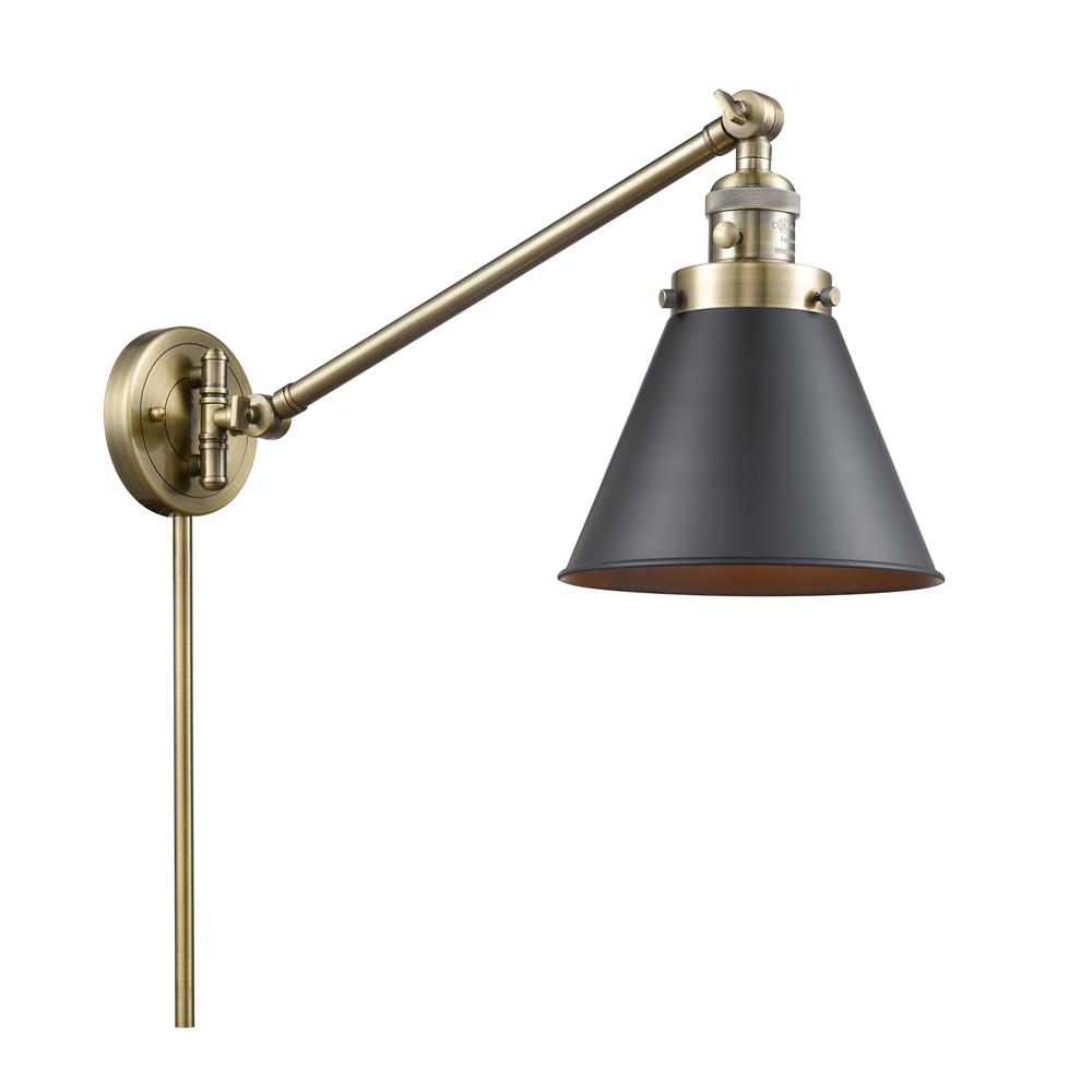 Innovations 237-AB-M13-BK Appalachian 1 Light 8 inch Swing Arm With Switch in Antique Brass