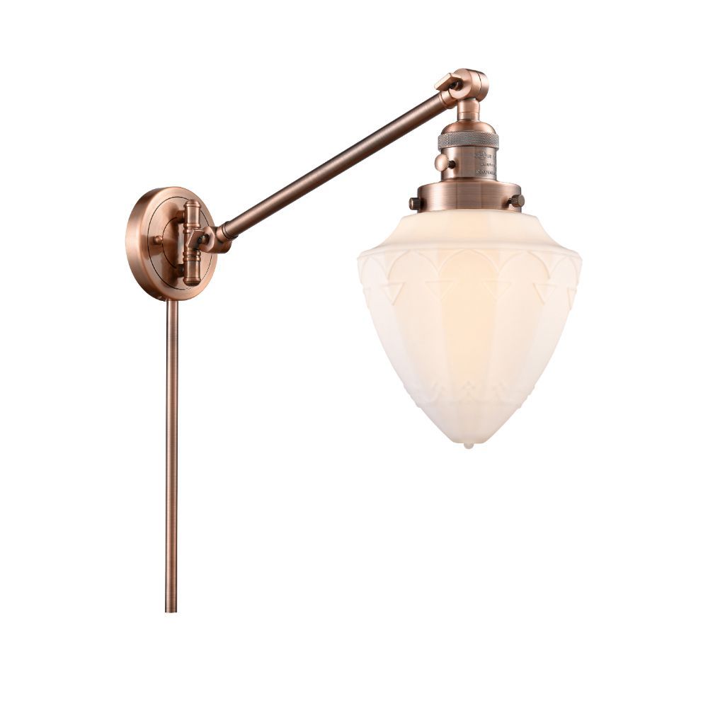 Innovations 237-AC-G661-12 Bullet 1 Light 8 inch Swing Arm with Switch in Antique Copper