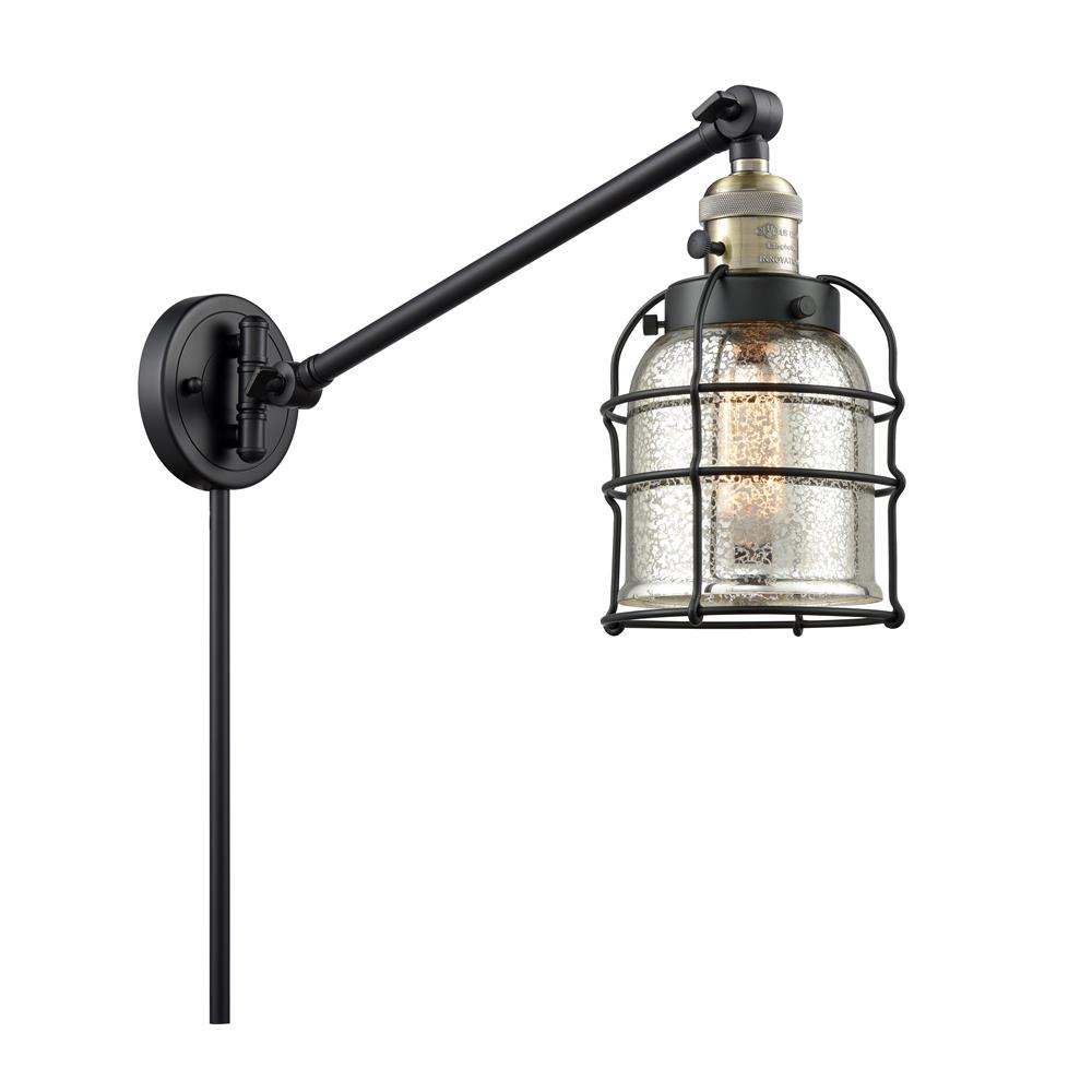 Innovations 237-BAB-G58-CE-LED Franklin Restoration Small Bell Cage 1 Light Swing Arm in Black / Antique Brass