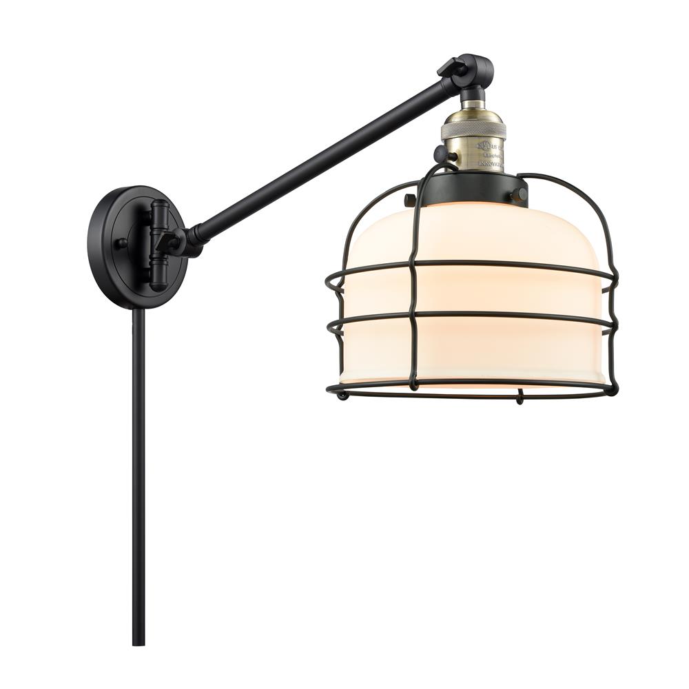 Innovations 237-BAB-G71-CE-LED Franklin Restoration Large Bell Cage 1 Light Swing Arm in Black / Antique Brass