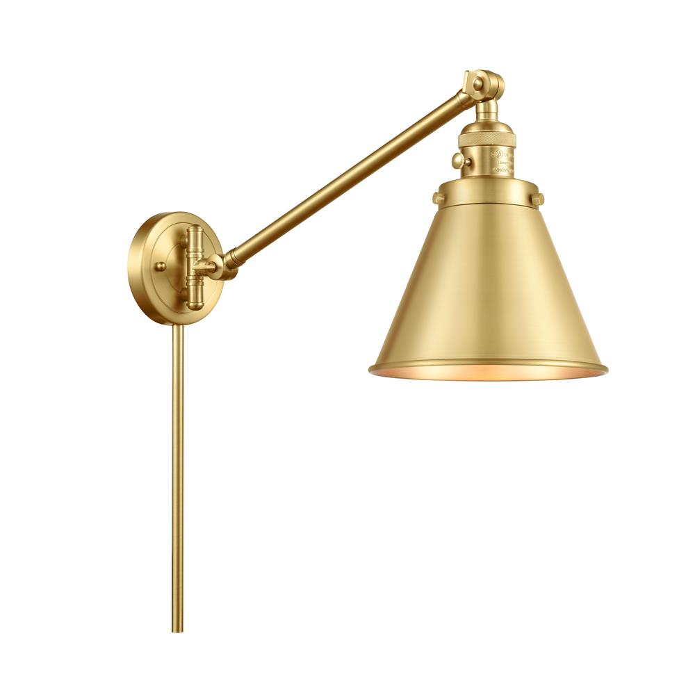 Innovations 237-SG-M13-SG Appalachian 1 Light Swing Arm in Satin Gold with Satin Gold Cone Metal Shade