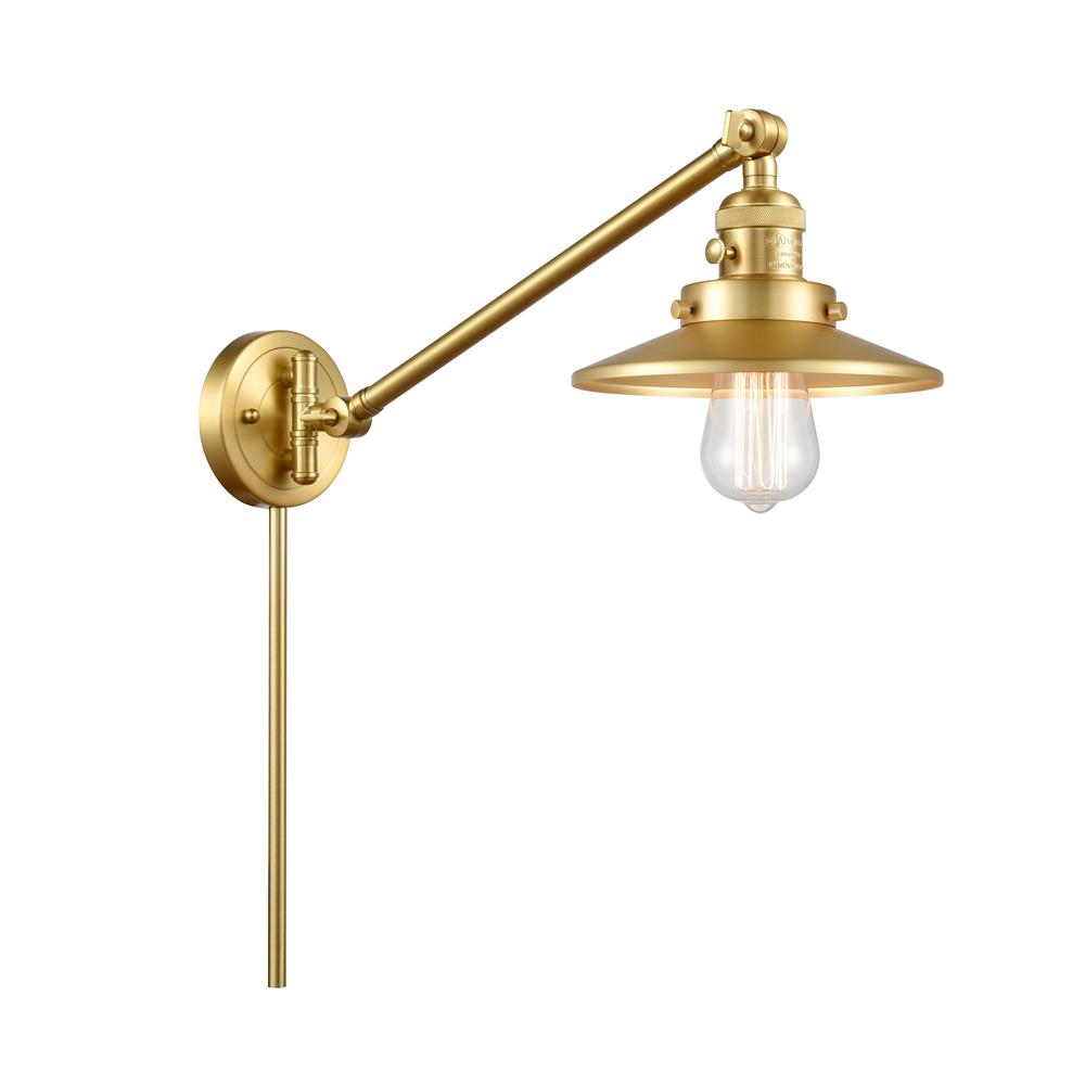 Innovations 237-SG-M4-SG Railroad 1 Light Swing Arm in Satin Gold with Satin Gold Cone Metal Shade