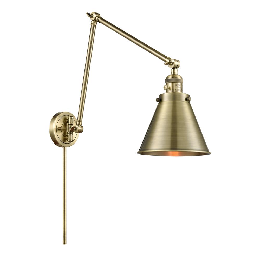 Innovations 238-AB-M13-AB Appalachian 1 Light Swing Arm in Antique Brass with Antique Brass Cone Metal Shade