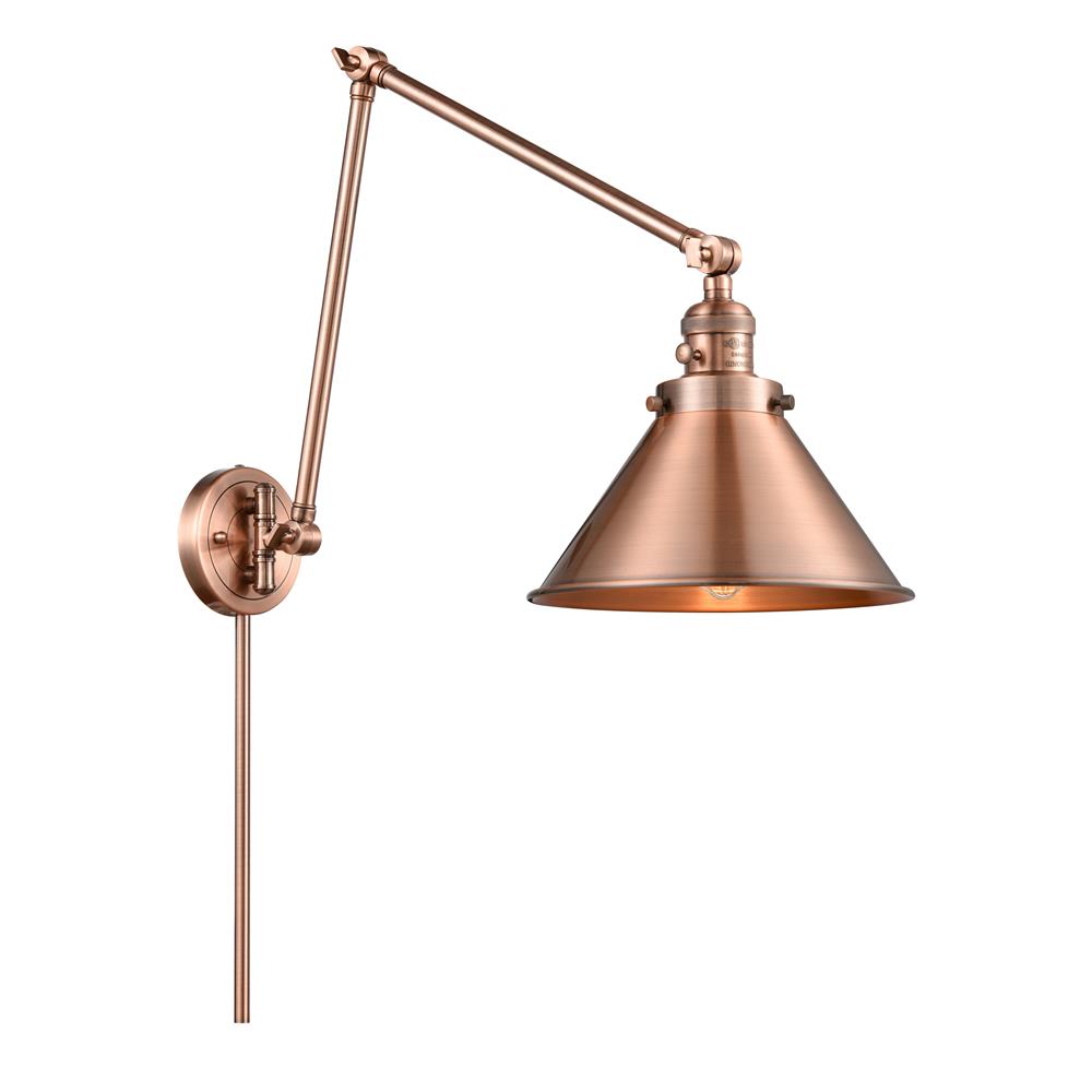 Innovations 238-AC-M10-AC Briarcliff 1 Light Swing Arm in Antique Copper with Antique Copper Cone Metal Shade