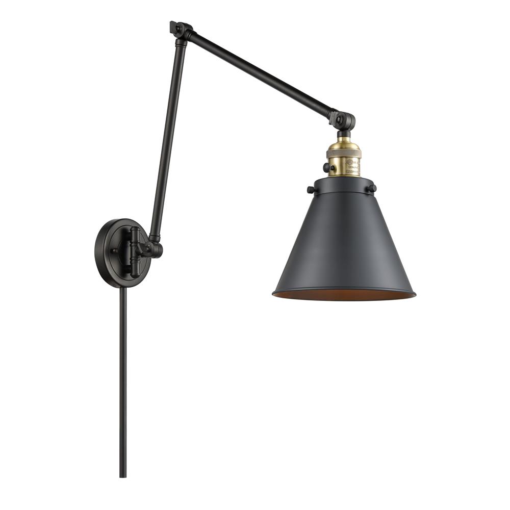 Innovations 238-BAB-M13-BK Appalachian 1 Light Swing Arm in Black Antique Brass with Matte Black Cone Metal Shade
