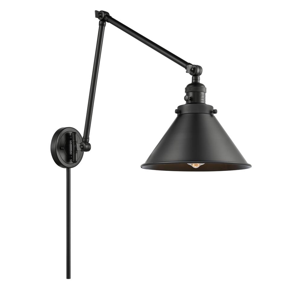 Innovations 238-BK-M10-BK-LED Briarcliff 1 Light Swing Arm in Matte Black with Matte Black Cone Metal Shade