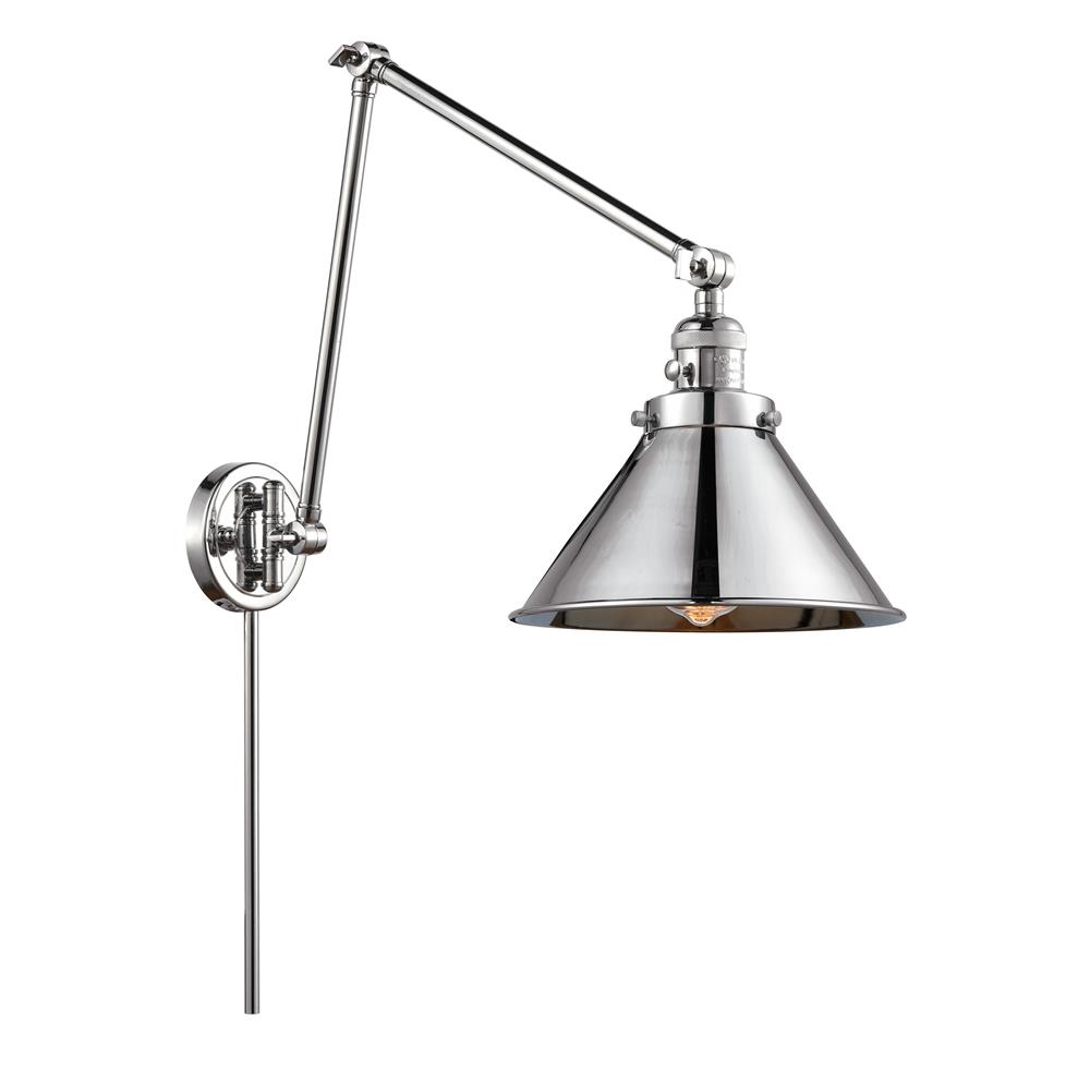 Innovations 238-PC-M10-PC Briarcliff 1 Light Swing Arm in Polished Chrome with Polished Chrome Cone Metal Shade