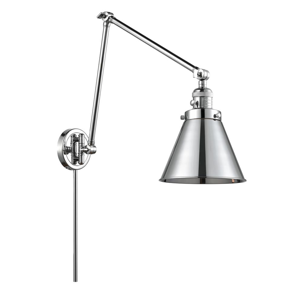 Innovations 238-PC-M13-PC-LED Appalachian 1 Light Swing Arm in Polished Chrome with Polished Chrome Cone Metal Shade