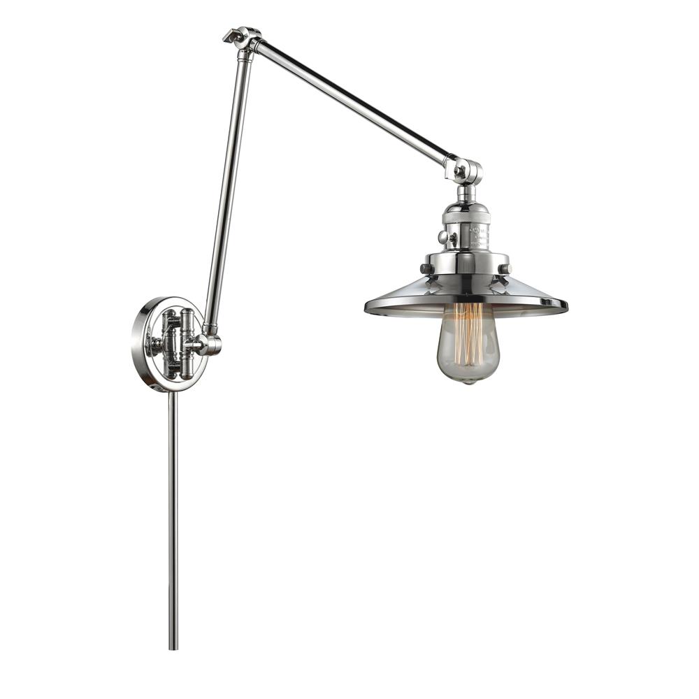 Innovations 238-PC-M7 Railroad 1 Light Swing Arm in Polished Chrome with Polished Chrome Cone Metal Shade