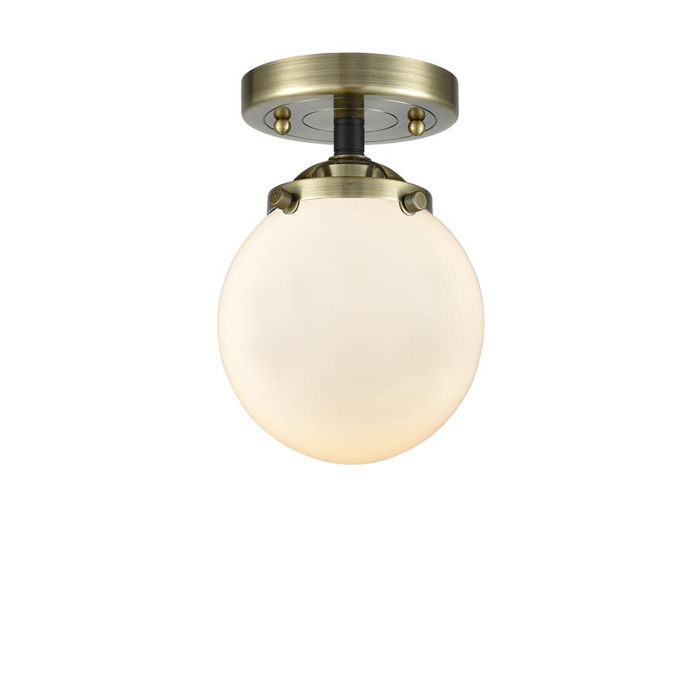Innovations 284-1C-BAB-G201-6-LED Nouveau Beacon 1 Light Semi-Flush Mount in Black / Antique Brass