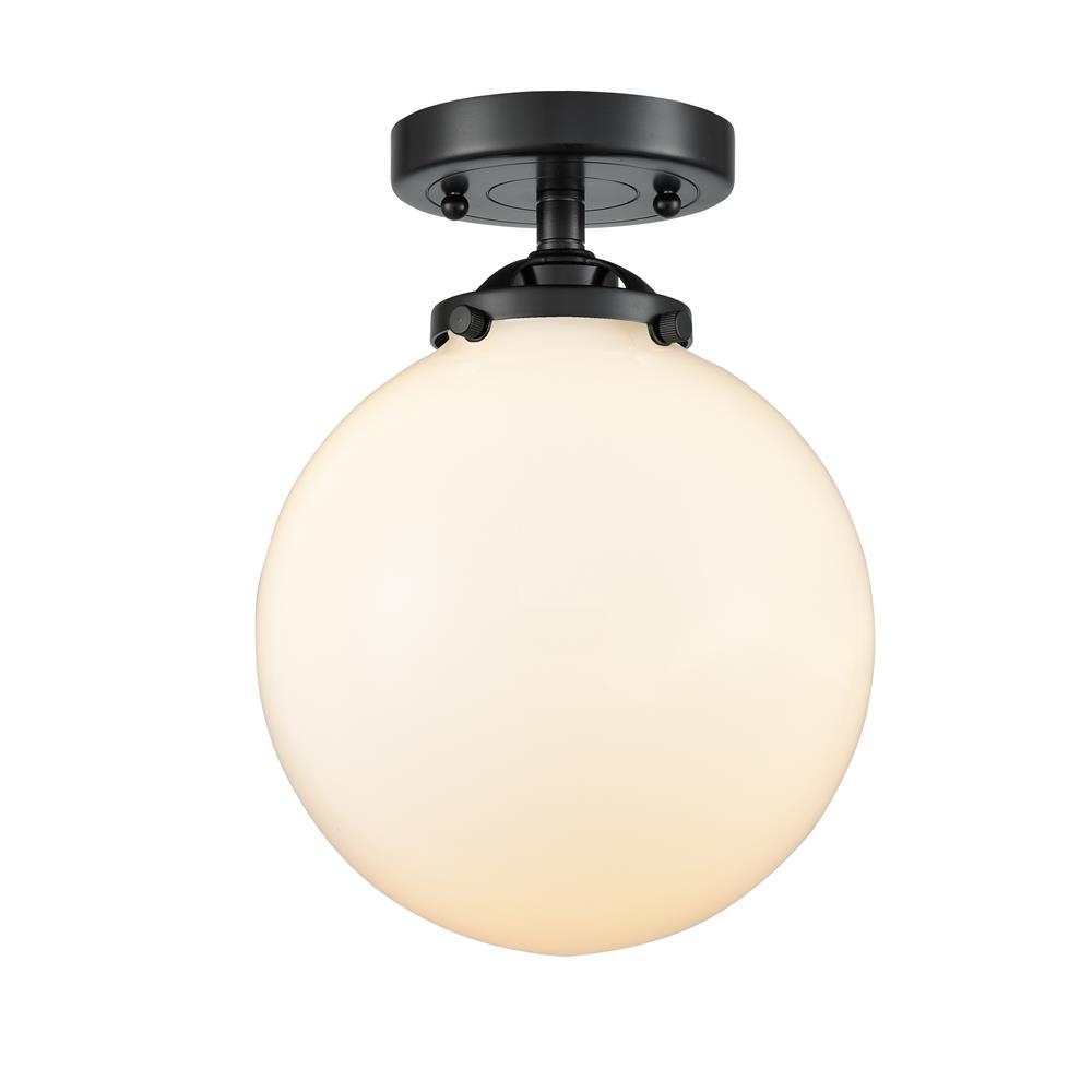 Innovations 284-1C-OB-G201-8-LED 1 Light Vintage Dimmable, White Glass LED Beacon 8 inch Semi-Flush Mount