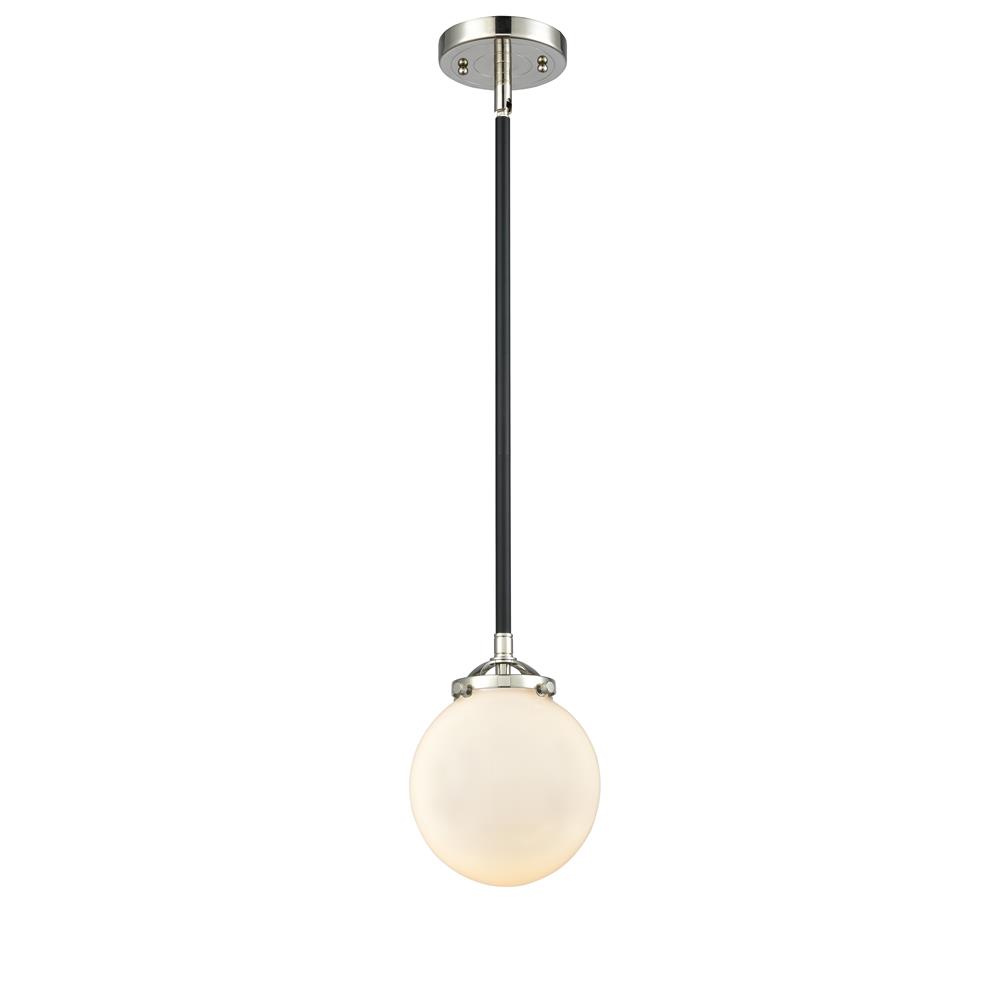 Innovations 284-1S-BPN-G201-6-LED 1 Light Vintage Dimmable, White Glass LED Beacon 6 inch Mini Pendant in Black Polished Nickel
