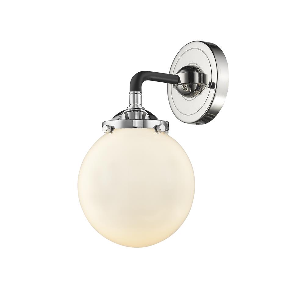 Innovations 284-1W-BAB-G201-6-LED 1 Light Vintage Dimmable, White Glass LED Beacon 6 inch Sconce in Black Polished Nickel