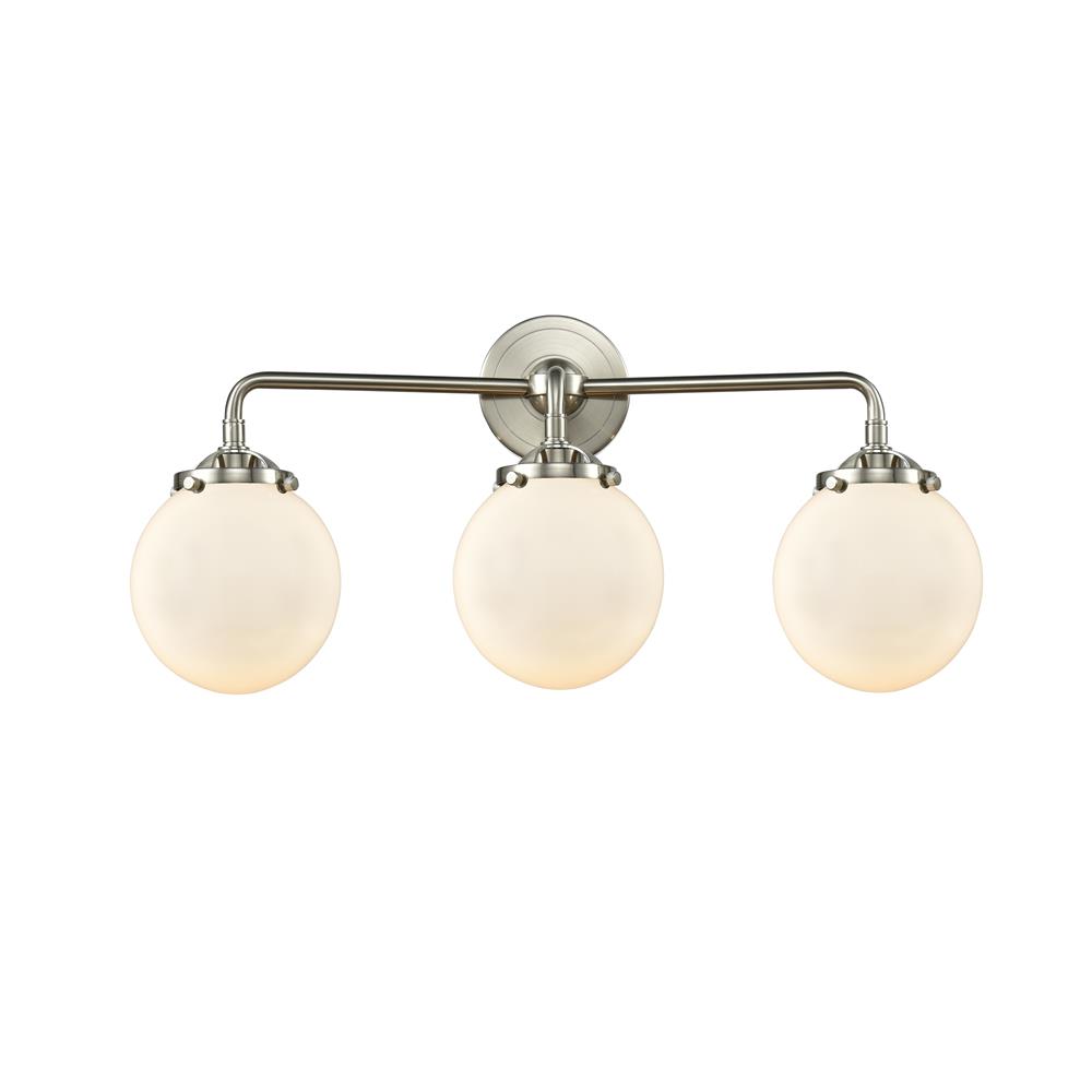Innovations 284-3W-SN-G201-6-LED 3 Light Vintage Dimmable, White Glass LED Beacon 24 inch Sconce in Brushed Satin Nickel