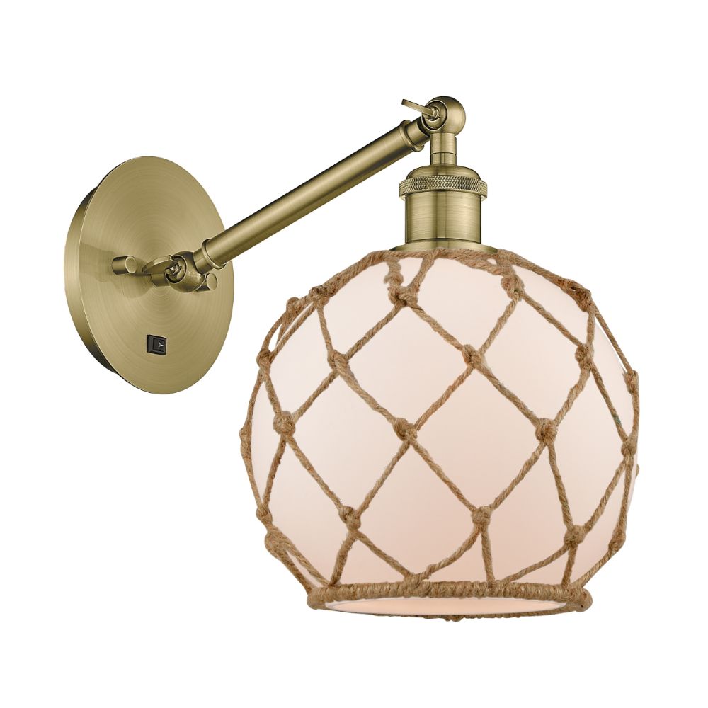 Innovations 317-1W-AB-G121-8RB Farmhouse Rope 1 Light Sconce part of the Ballston Collection in Antique Brass