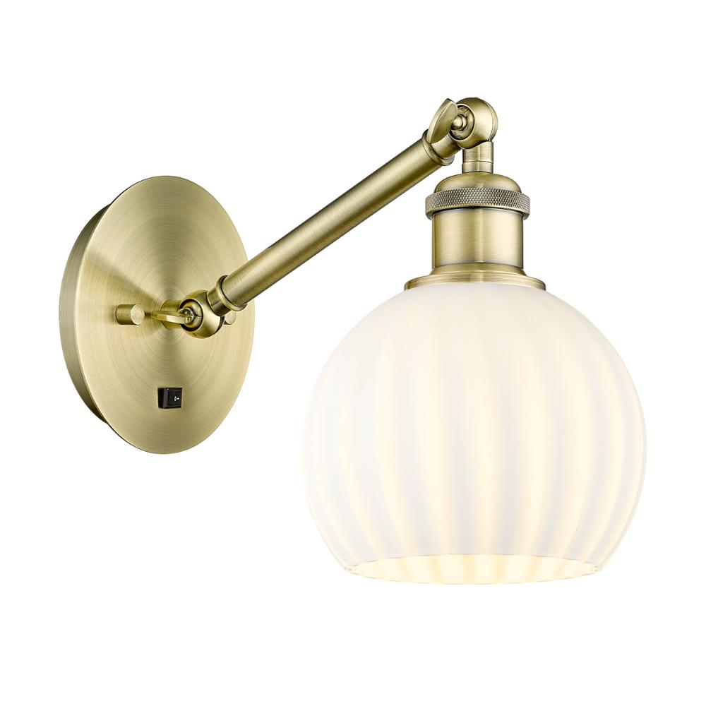 Innovations 317-1W-AB-G1217-6WV Ballston - White Venetian - 1 Light 6" Sconce - Arm Adjusts Up and Down - Antique Brass Finish - White Venetian Shade