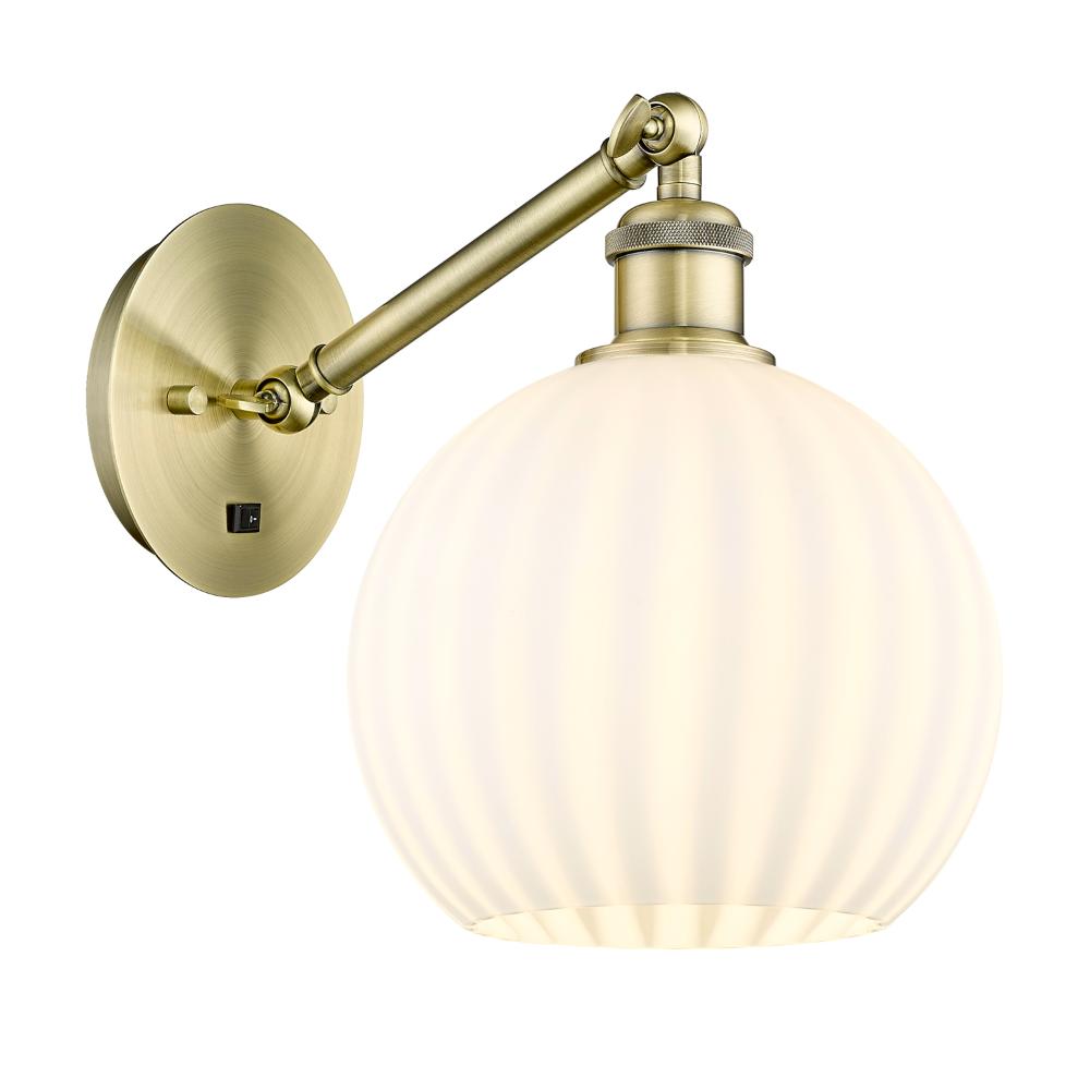 Innovations 317-1W-AB-G1217-8WV Ballston - White Venetian - 1 Light 8" Sconce - Arm Adjusts Up and Down - Antique Brass Finish - White Venetian Shade