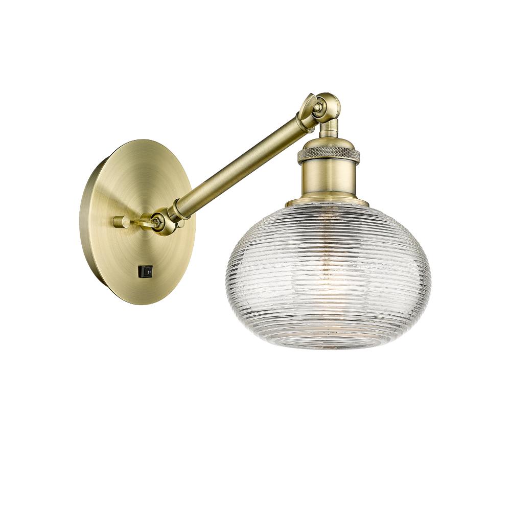 Innovations Lighting 317-1W-AB-G555-6CL Ballston - Ithaca - 1 Light 6" Sconce - Arm Adjusts Up and Down - Antique Brass Finish - Clear Ithaca Shade