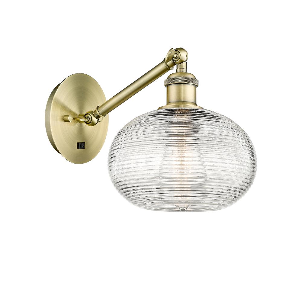 Innovations Lighting 317-1W-AB-G555-8CL Ballston - Ithaca - 1 Light 8" Sconce - Arm Adjusts Up and Down - Antique Brass Finish - Clear Ithaca Shade