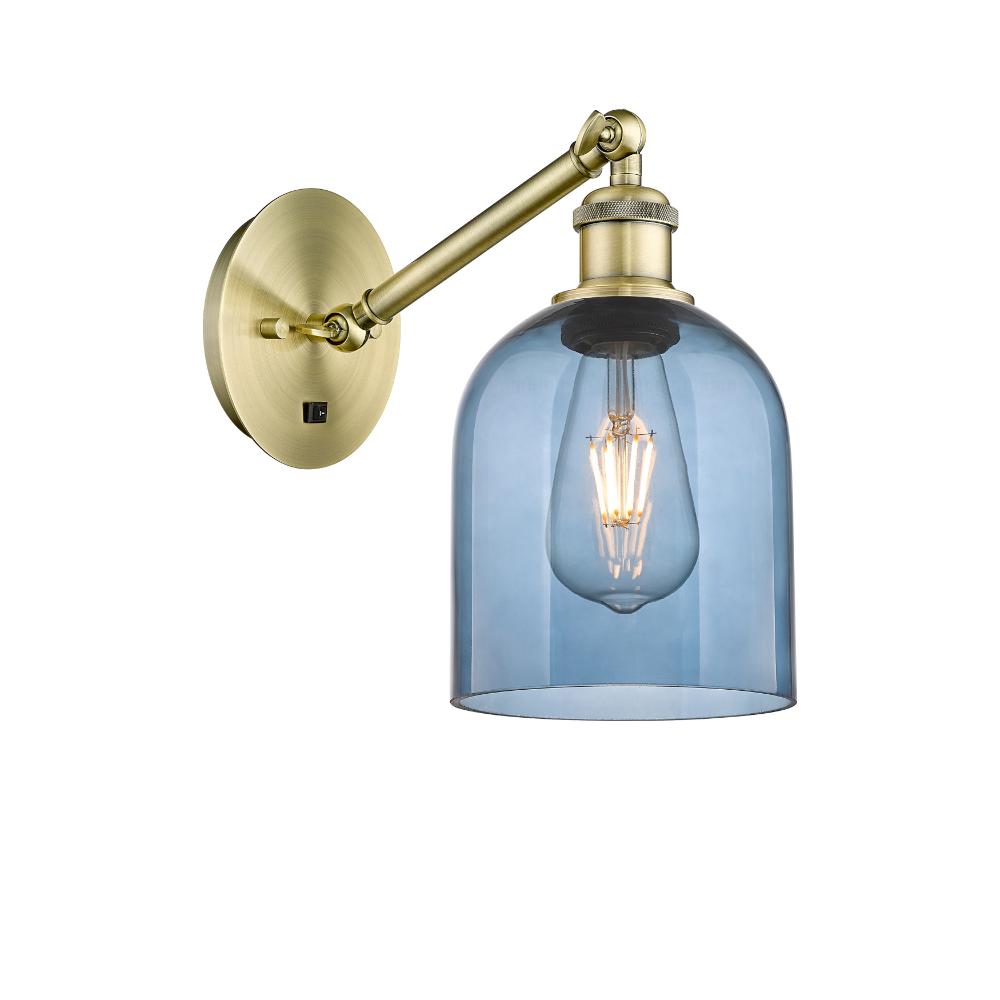Innovations Lighting 317-1W-AB-G558-6BL Ballston - Bella - 1 Light 6" Sconce - Arm Adjusts Up and Down - Antique Brass Finish - Princess Blue  Shade