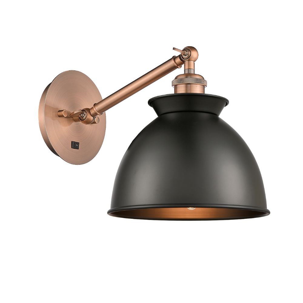 Innovations 317-1W-AB-M14-BK Adirondack 1 Light Sconce part of the Ballston Collection in Antique Brass with Matte Black Adirondack Metal Shade